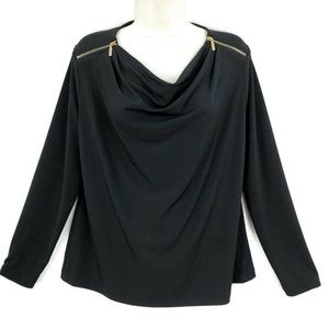 Chicos 1 Medium Black Drape Neck Top Gold Zipper